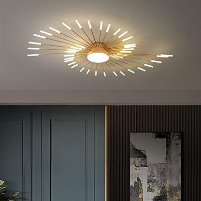 Modern LED Ceiling Light,42+1 Heads Semi Flush Mount Gold Chandeliers Ceiling Lighting for Bedroom Living Room Kitchen Dining Room Restaurant
