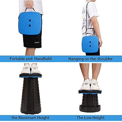 FIEMACH Upgraded Portable Telescopic Stool with Larger Seat - Retractable Square Camping Folding Stool for Adults, Telescoping Collapsible Lightweight Compact Stool (Blue)