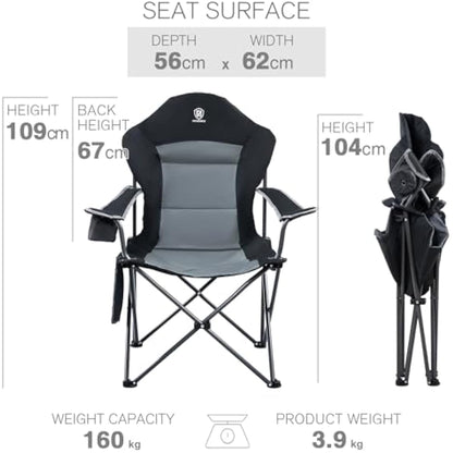 EVER ADVANCED Camping Chairs for Adults Heavy Duty Folding Chair Up to 160kg Oversized with High Back & Cup Holder & Side Pocket Comfy Camp Fold Up Chair