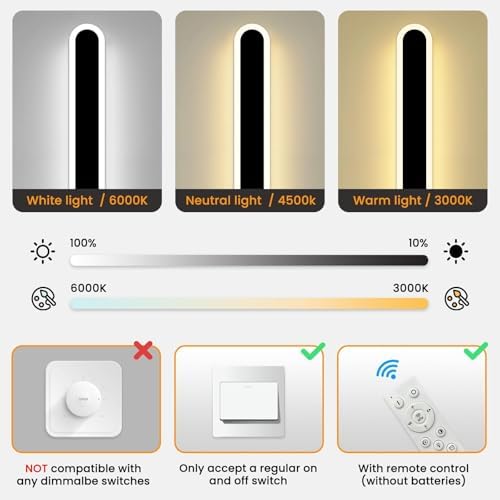 Mikeru 180CM Outdoor Wall Light Dimmable, Outdoor Long Wall Lamp with Memory Function 3000K/4500K/6000K Tricolor Light Wall Mounted with Remote Control (Without Battery) for Gardens, Shop Facades