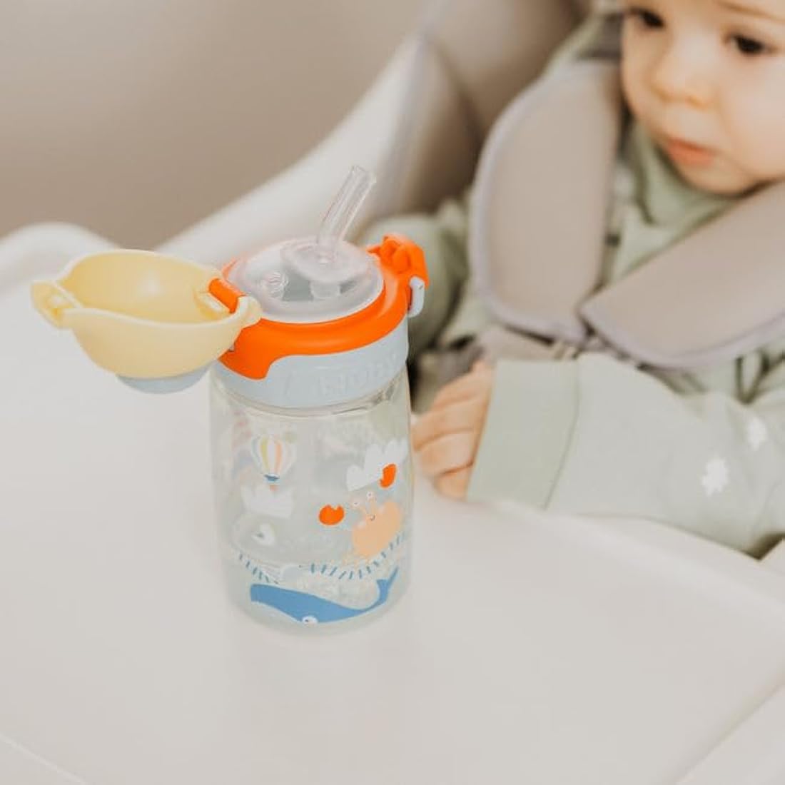 Nuby Super Straw Water Bottle - No Spill Active Toddler Sippy Cup | 360ml / 12oz | Carry Handle | Dishwasher Safe | Suitable Beaker for 12 Months Plus (Sunshine)