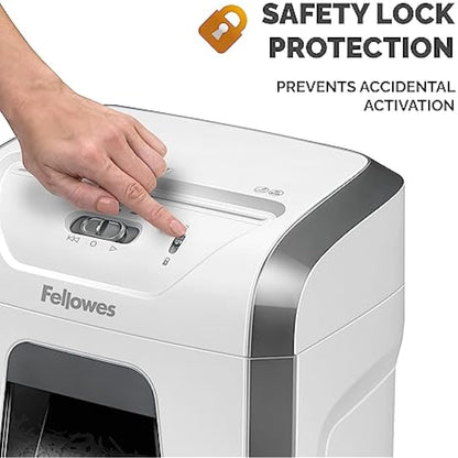 Fellowes Paper Shredder for Home Office Use - 15 Sheet Cross Cut Paper Shredder for Deskside Use - Powershred 15C Home Shredder with 19L Pull-Out Bin - High Security P4 - White