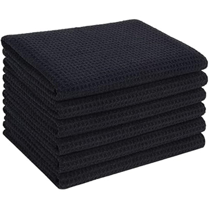 VIVOTE 6 Pack Microfibre Drying Towels Waffle Weave Cleaning Towels Super Absorbent Tea Towels 40 cm X 56 cm, White+ Navy Blue+grey