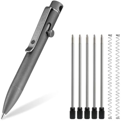 KeyUnity KP04 Titanium Alloy Ballpoint Pen with Clip, Retractable EDC Pocket Pen for Daily Use (Stonewashed)