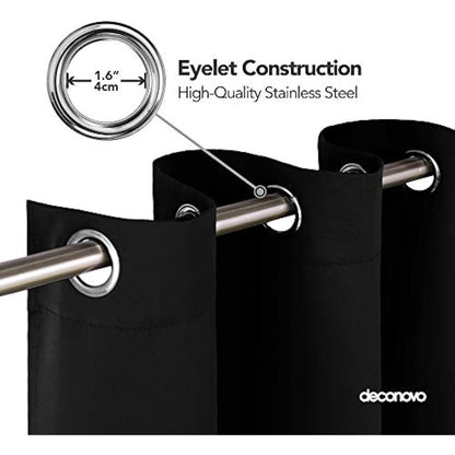 Deconovo Blackout Curtains Eyelet Super Soft Thermal Insulated Window Treatment Ring Top Blackout Curtains for Livingroom 66 x 90 Drop Inch Black 2 Panels