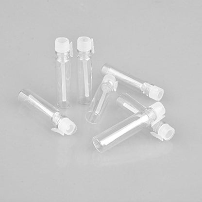 Enslz 100Pcs Mini Sample Cute Glass Travel Oil Perfume Bottle with Drop& Vials Empty Sample Bottle for Essential Oils Aromatherapy… (1ml)