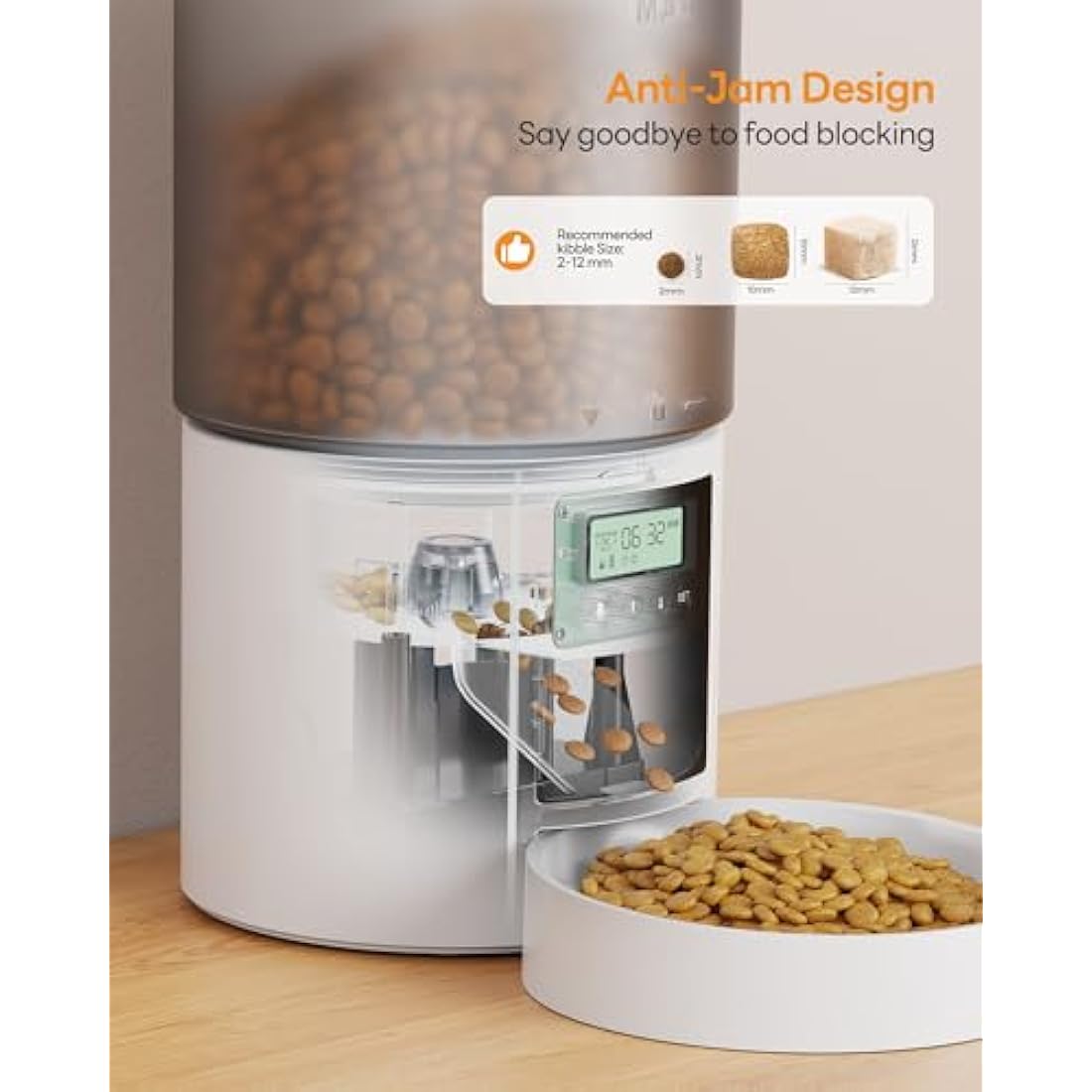 Automatic Cat Feeder: Cat Food Dispenser with Programmable Timer - Intelligent Cat Bowls with 10s Voice Recorder - Electric Dog Feeder Support 1-6 Meals Button Control White 4L