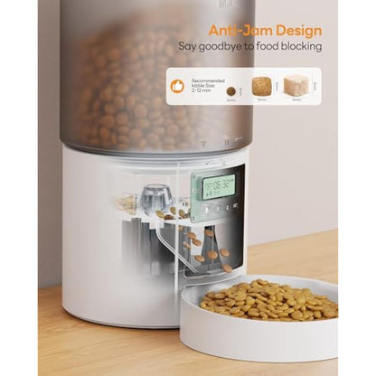 Automatic Cat Feeder: Cat Food Dispenser with Programmable Timer - Intelligent Cat Bowls with 10s Voice Recorder - Electric Dog Feeder Support 1-6 Meals Button Control White 4L