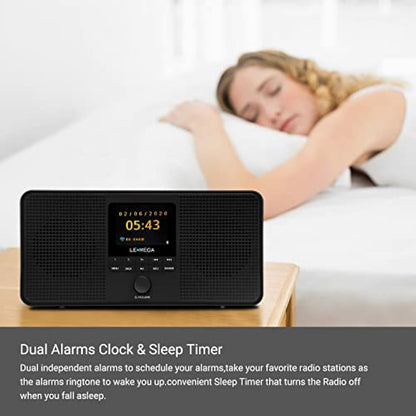 LEMEGA IR4S Stereo WIFI Internet Radio,Portable DAB/DAB+/FM Digital Radio,Spotify Connect,Bluetooth Speaker,Dual Alarms Clock,60 Presets,Headphone-Output,Batteries or Mains Powered -Black