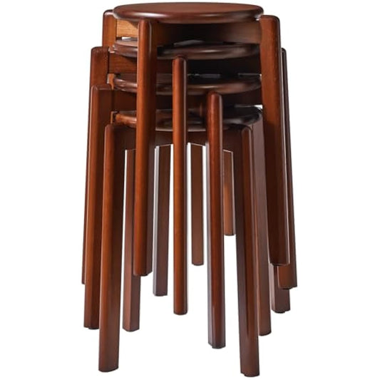 YMYNY Solid Wood Round Stools (Set of 4) | Stackable Vanity Stool