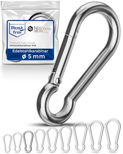 50 Pieces 5-mm Stainless Steel snap Hook Without Thimble Made of V4A Robust Shape Without Eye Breaking Load 650 kg snap-on Hooks fire Brigade Carabiner 316 5x50-mm