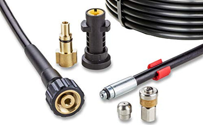 Knofer Drain Cleaning Kit for High Pressure Washer 100Ft 30m 200 bar - Pipe Unblocker Compatible with Karcher, Parkside, Lavor, Bosch Professional -
