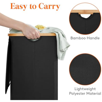 Lifewit 100L Laundry Basket with Lid, Clothes Hampers for Laundry with Bamboo Handles and A Removable Laundry Bag, Large Foldable Laundry Hamper for Bedroom, Bathroom, Dorm, Laundry Room, Black