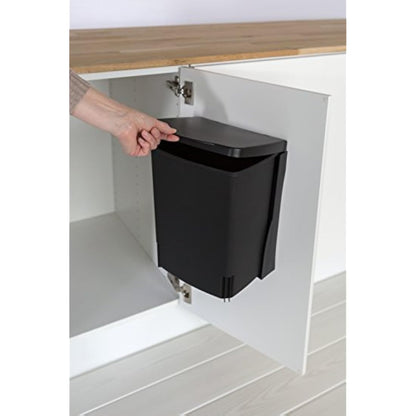 Brabantia Built-in 10L Inside Cupboard Bin (Black) Removable Inner Bucket, Easy to mount, Auto closing, Under Sink Rubbish/Food Waste/Carrier Bag Tidy Storage