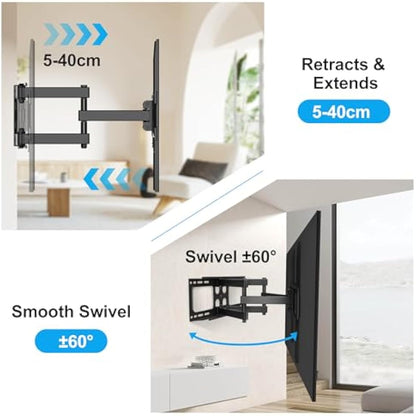 XINLEI TV Wall Bracket, Swivel Tilt TV Wall Mount for Most 26"-70" Flat/Curved Screens up to 45kg, Full Motion TV Bracket Fits 12”/16” Wood Stud, Max VESA 400x400mm(MA570)