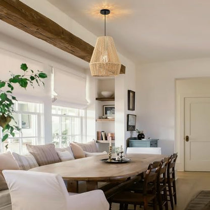 FORCOSO Rattan Pendant Ceiling Light, Boho Lamp Hanging Light Shade Rattan Lampshade, Vintage E27 Light Fitting, Rustic Ceiling Lamp Fixtures for Living Room Bedroom Dining Table Hallway Kitchen