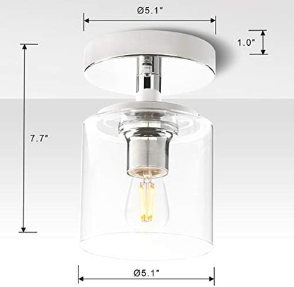 Yosoan Industrial Glass Ceiling Lights, Edison Pendant Light Fitting, Flush Ceiling Light Fixture, E27 Srew (Chrome)