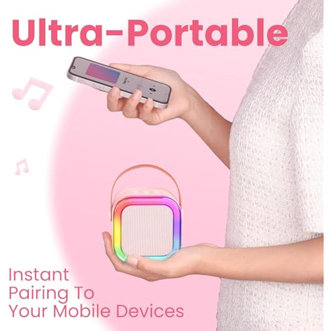 Ankuka Karaoke Machine for Kids Adults, Mini Portable Bluetooth Speaker with 2 Wireless Microphone, Kids Toys Birthday Gifts for Girls Ages 4, 5, 6, 7, 8, 9, 10, 12 +Year Old Family Home Party(Pink)