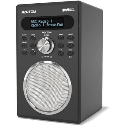DAB/DAB+ & FM Digital Radio | Simple Controls | Dual Alarms & Sleep Timer | Mains Powered | Bluetooth | USB Device Charging | Perfect for Home, Office or Outdoors | AZATOM Foxton FX2 (Black)
