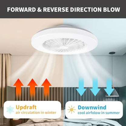 BKZO Modern LED Ceiling Light with Fan, Ceiling Fan with lamp, 24 Ventilation speeds, infinitely dimmable Light for Living Room, Bedroom, Office, 3000-5500 K,(White 48CM)