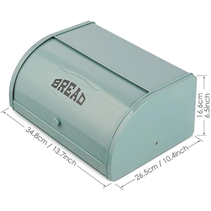 Hossejoy Metal Bread Box, Countertop Bread Storage, Bread Boxes with Roll Top Lid, Bread Bin Container Holder, Breadbox Holds for Your Kitchen Counter (Green)