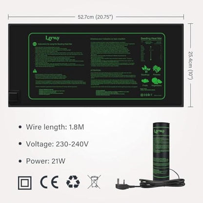 LERWAY Seedling Heating Mat Plant Warming Mat Waterproof Greenhouse Heating Pad 21W for Propagation Germination Tray Hydroponic Terrarium Reptile Amphibian Heat Mat 25.4cm*50.8cm (25.4 * 50.8cm x 2)