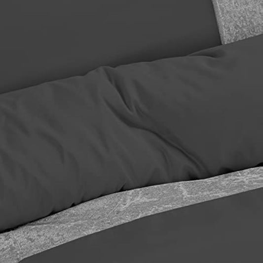 Sleepdown Velvet Cuff Charcoal Grey Panel Band Luxury Soft Cosy Duvet Cover Quilt Bedding Set with Pillowcases - King (220cm x 230cm)