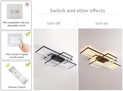 JIINOO Dimmable LED Ceiling Light, 110cm Flush Mounted Ceiling Light with Remote Control, 70W Square Acrylic Modern Simple Design Fixture for Bedroom Living Room, Black