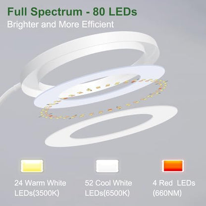 wolezek Grow Light, 80 LEDs Grow Lights for Indoor Plants Full Spectrum, 65in Plant Lights Indoor, 3 Colors LED Grow Light with 360°Gooseneck, 6/12/16H Timer, 5 Brightness, Height Adjustable, White