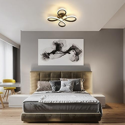 Dorlink LED Ceiling Light, Modern Flower Ceiling Lights Black Chandeliers Ceiling lamp, 3000/4500/6500K 3 Color Small Flush Ceiling Light for Bedroom, Living Room, Kitchen, Hallway, Bathroom, Porch