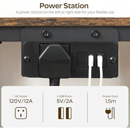 YATINEY Bedside Table with Charging Station, End Table with 2 Drawers and 2 Shelves, Nightstand with Outlet and USB Ports, Industrial Side Table for Living Room, Bedroom, Study, Rustic Brown XET02KBR