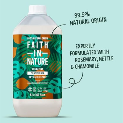 Faith In Nature Organic Coconut Conditioner, Hydrating for Dry Hair & Scalp, Vegan & Cruelty Free, No SLS, Silicones or Parabens, 5L Refill Pack