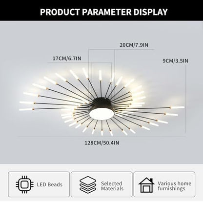 Modern LED Ceiling Light,42+1 Heads Semi Flush Mount Black Chandeliers Ceiling Lighting for Bedroom Living Room Kitchen Dining Room Restaurant