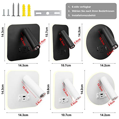 uksunvi LED Reading Lamp Wall Lamp USB Type-C Two Charge Mouth Switch Adjustable 12W LED Spotlight 3000K Wall Lamp Aluminum Bed Lamp Rotatable (Round