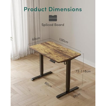 FEZIBO Electric Height Adjustable Standing Desk with digital display control panel, 60x100cm Ergonomic Home Office Table for sit stand with Splice Board & Rustic Wood Grain Surface