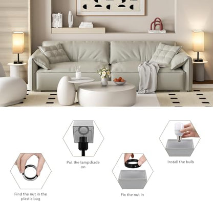 Aooshine Grey Bedside Lamps Set of 2, 3-Way Dimmable Table Lamp with USB-C+A Charging Ports,Lamps for Bedroom with Grey Linen Fabric Shade(Bulbs Included)