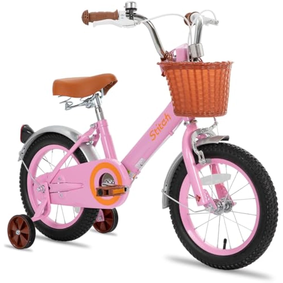 STITCH Retro 14 Inch Kids Bike for 2-9 Years Old Girls, 12/14/16/18 Inch Wheels Girls Bike with Stabilisers & Basket