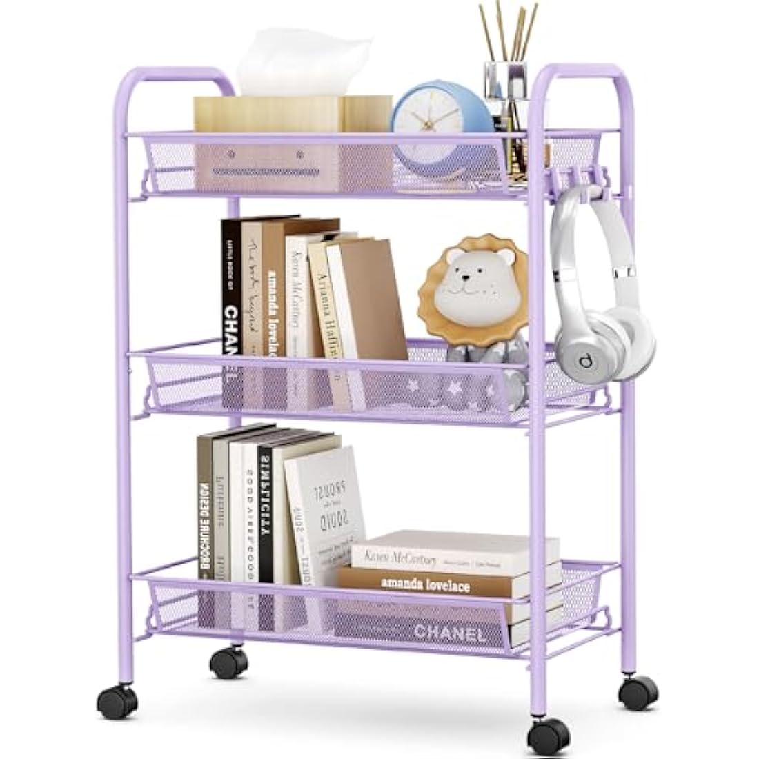 APEXCHASER 3-Tier Rolling Cart,Easy Assemble Mobile Storage Trolley On Wheels,Slide Out Utility Cart Shelving Units Kitchen Bathroom Laundry Room