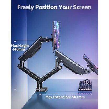 ELIVED Dual Monitor Arm Desk Mount for 13-32 inch Screen, Height Adjustable Double Gas Spring Arm, Gaming Monitor Arm Holds 2-9kg, VESA 75x75 100x100 with C-clamp& Grommet, Freelift Pro Black EV6012B