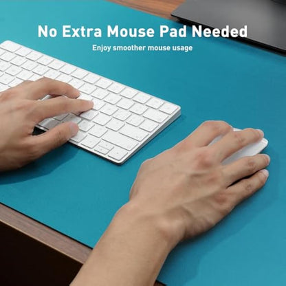 Aothia Leather Desk Mat, Large Mouse Pad, Non-Slip Desk Pad Desk Protector Mat, Waterproof PU Leather Laptop Mat Table Mat Desk Writing Pad for Office and Home (91cmx43cm, Turquoise Blue)