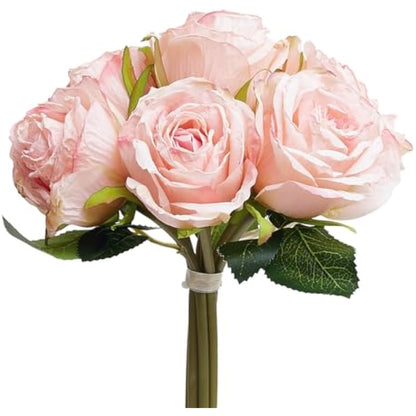The Baked Studio – 'Dried Touch 7-Piece Rose Stem Bouquet' Artificial Dried Flowers For Cake Decorating, Home Décor, Vases, Weddings, Bridesmaid Bouquets and Crafts (Dusty Pale Pink)