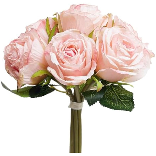 The Baked Studio – 'Dried Touch 7-Piece Rose Stem Bouquet' Artificial Dried Flowers For Cake Decorating, Home Décor, Vases, Weddings, Bridesmaid Bouquets and Crafts (Dusty Pale Pink)