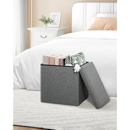Bonlife Grey Ottoman Coffee Table,Toy Storage Box with Lid,Foldable Stool Seat Footstool with Storage,for Living Room,Bedroom,40.5x38.5x38cm