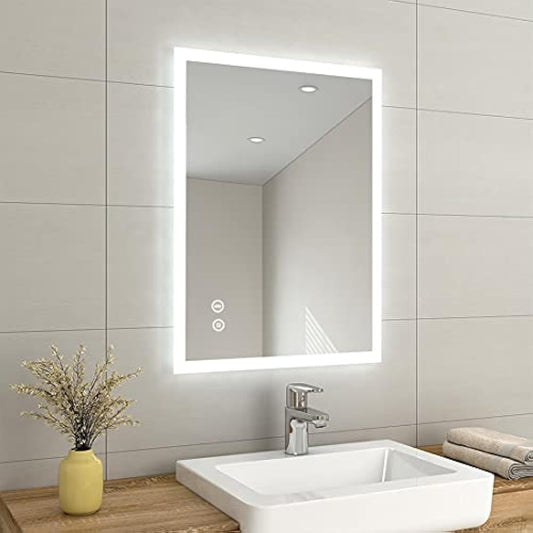 EMKE 800 X 600 mm Bathroom Mirror with Lights and Shaver Socket, Backlit LED Bathroom Mirror Wall Mounted, Demister Pad/Safety Socket/Touch Switch, Smart Mirrors, Vertical/Horizontal, IP44