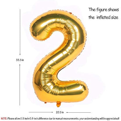 Gold 2 balloons 40 Inch Giant Helium Foil Number 0 to 9 Gold Balloon Birthday Wedding Party Digital Decorations (Number 2)