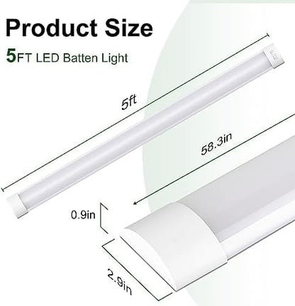 muzha 4 Packs LED Batten Lights，PC Body， 5FT 50W 4000k 5000lm,Low Profile Wall or Ceiling Surface Mounted Fitting for Home/Workshop/Office/School Restaurant (5FT)