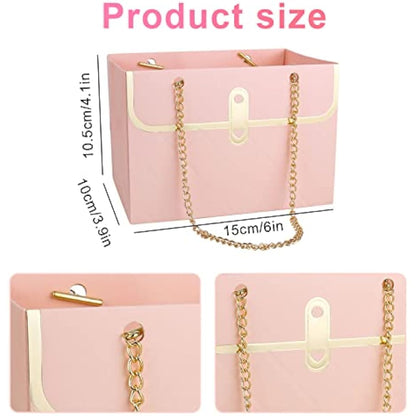 4PCS Flower Paper Box ‎CTDMJ Paper Flower Gift Bags Box Metal Chain Floral Arrangements Bouquets Bag Florist Bag Bouquet Storage Bucket Wedding Party Gift Wrap Bag (3 Colors), black white pink