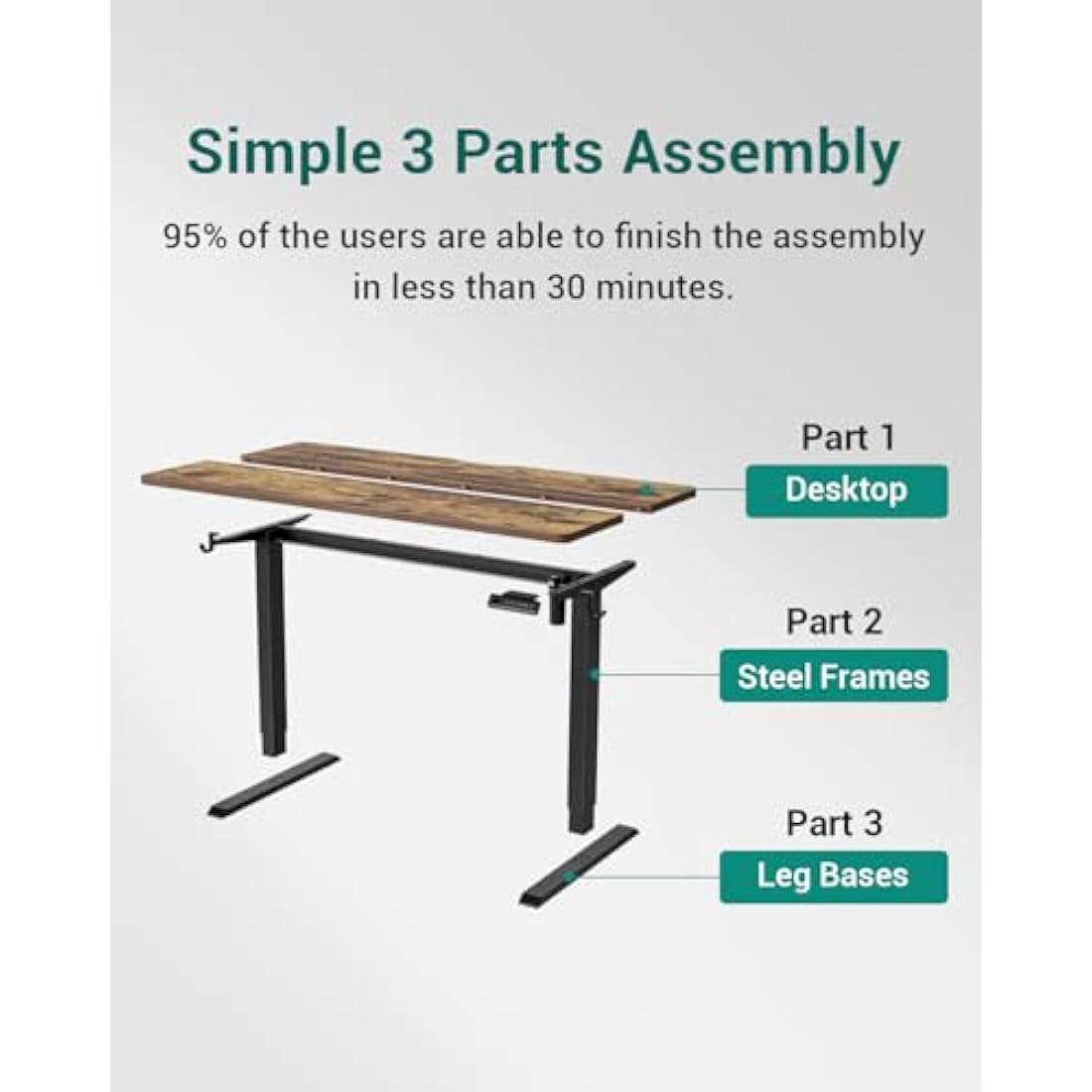 FEZIBO Electric Height Adjustable Standing Desk with digital display control panel, 60x100cm Ergonomic Home Office Table for sit stand with Splice Board & Rustic Wood Grain Surface