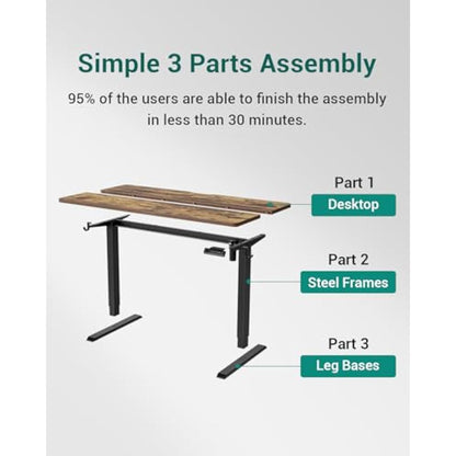 FEZIBO Electric Height Adjustable Standing Desk with digital display control panel, 60x100cm Ergonomic Home Office Table for sit stand with Splice Board & Rustic Wood Grain Surface