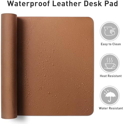 Leather Desk Protector, Mouse Pad, Non-Slip PU Leather Blotter, Waterproof Writing Pad for Office and Home (60cm x 35cm, Brown)